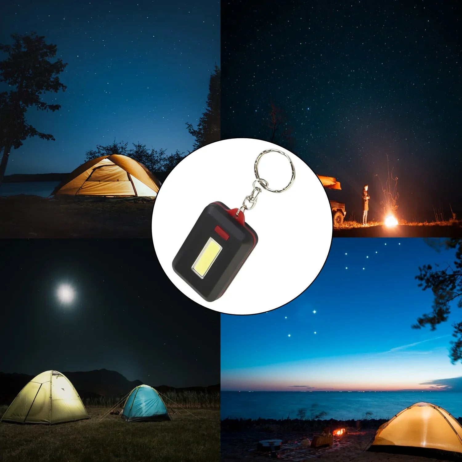 Led Keychain Cob Light With Hook Loop Sticker. 3 Light Modes (1 Pc Battery Not Included) - Zidbik