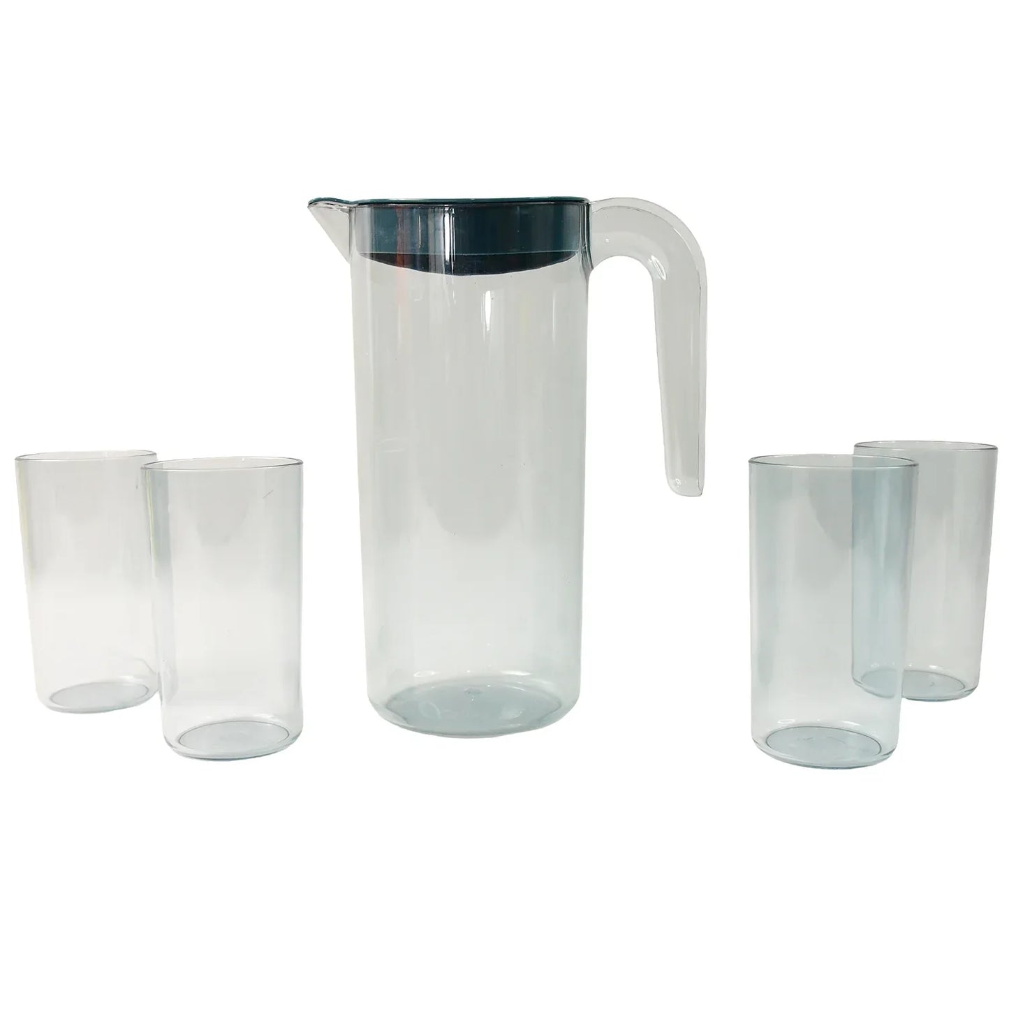 Apex Crystal Premium Jug With Lid  4 Pcs Glass (1500 Ml  300 Ml Approx  5 Pcs Set) - Zidbik