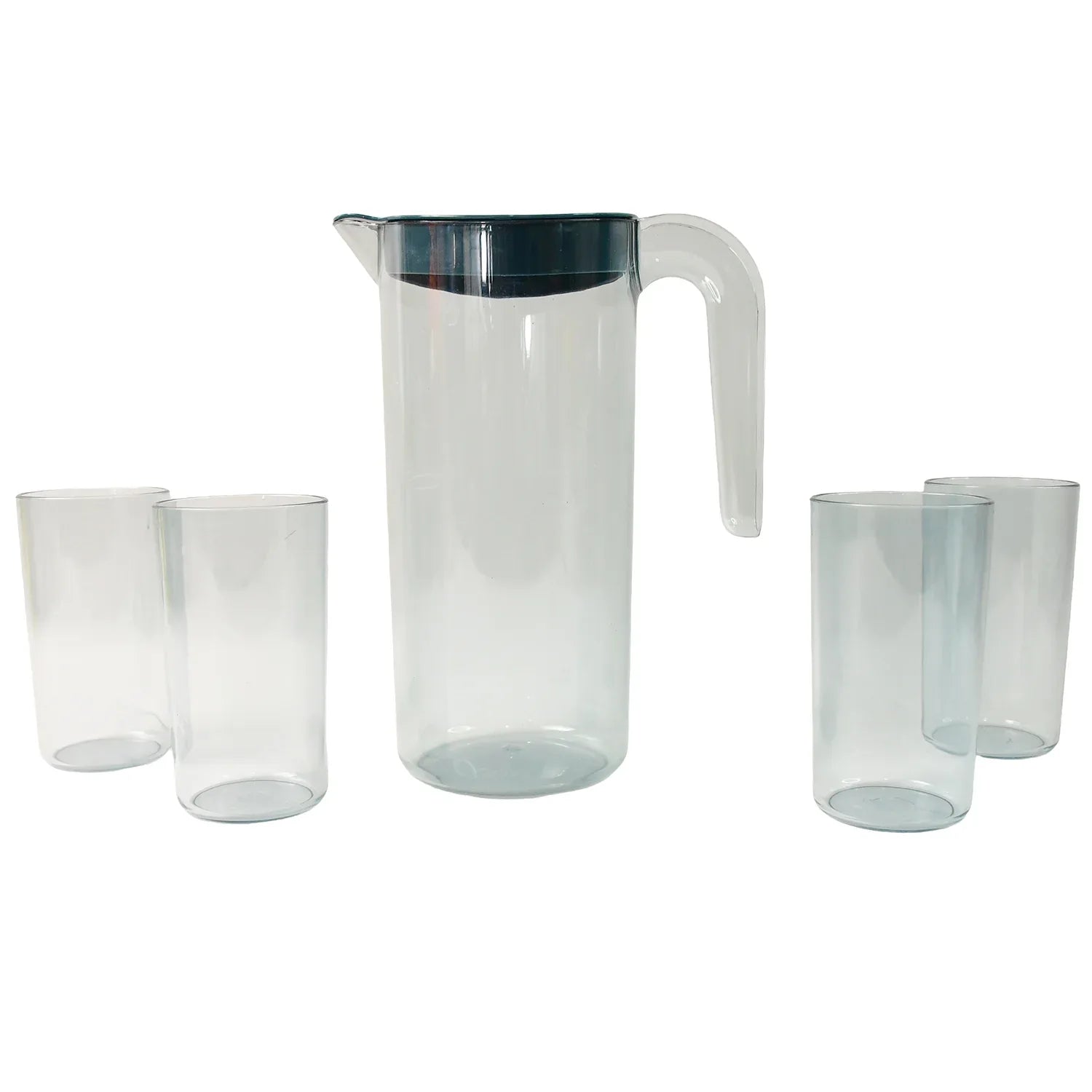 Apex Crystal Premium Jug With Lid  4 Pcs Glass (1500 Ml  300 Ml Approx  5 Pcs Set) - Zidbik