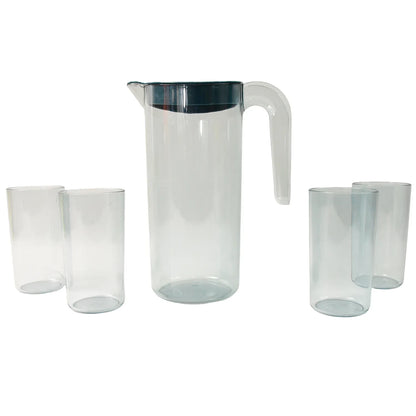 Apex Crystal Premium Jug With Lid  4 Pcs Glass (1500 Ml  300 Ml Approx  5 Pcs Set) - Zidbik