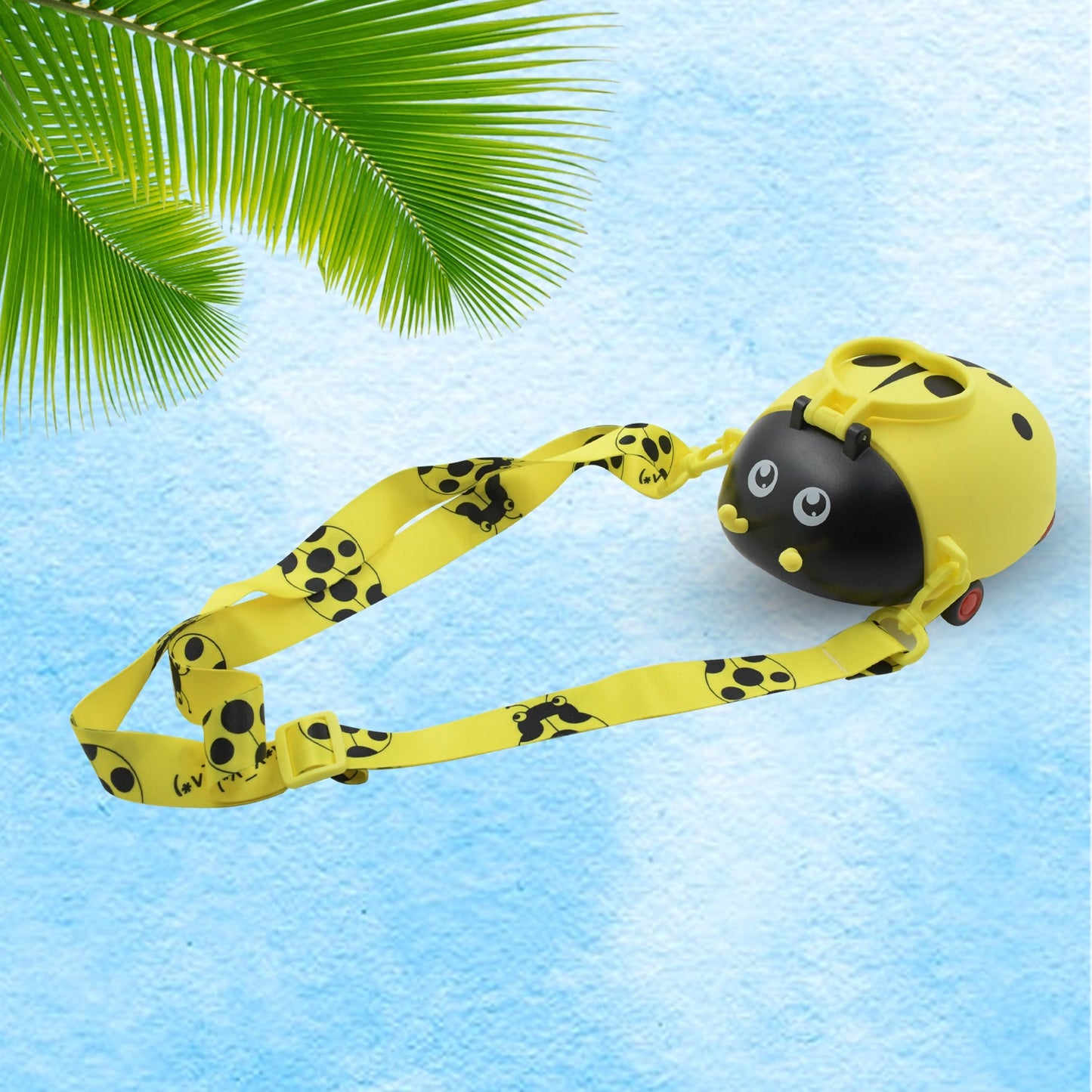 8822 Cute Plastic Bug Shape Water Bottle With Adjustable Shoulder Strap 4 Wheel   Straw Portable Drinking Cup Water Bottle For Kids  Water Bottle  Return Gift For Kids  Water Bottle With Straw  School Kinds Water Bottle (1 Pc) - Zidbik