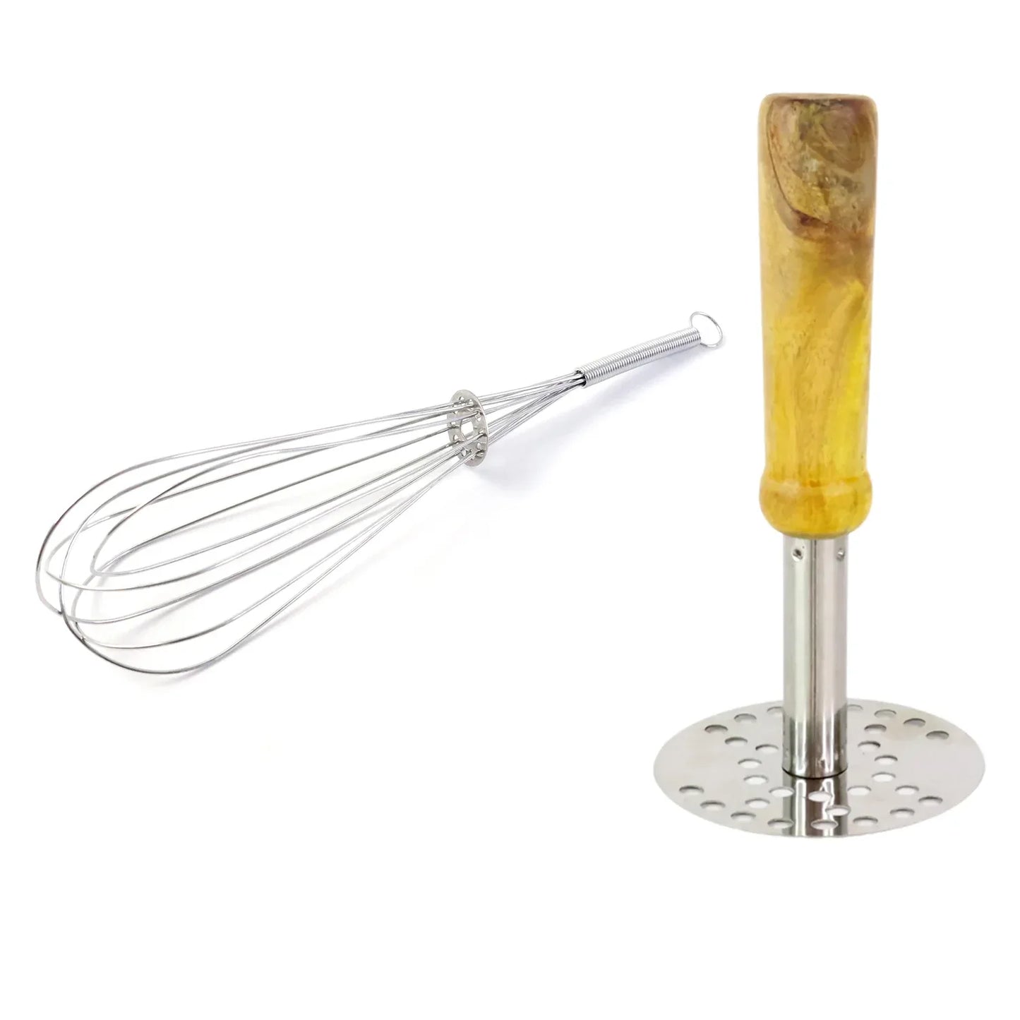 Manual Stainless Steel Whisk And Pav Bhaji Potato Masher Combo Set (2 Pc Set) - Zidbik