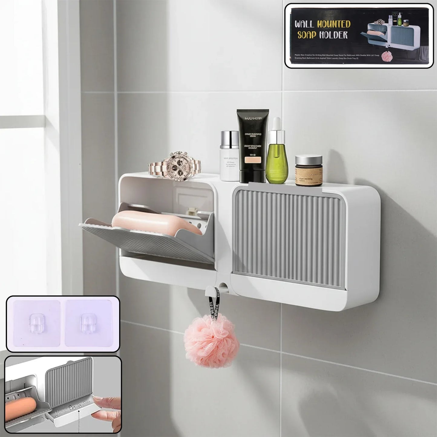 Wall Mounted 4-compartment Bathroom Storage Soap Holder - Zidbik