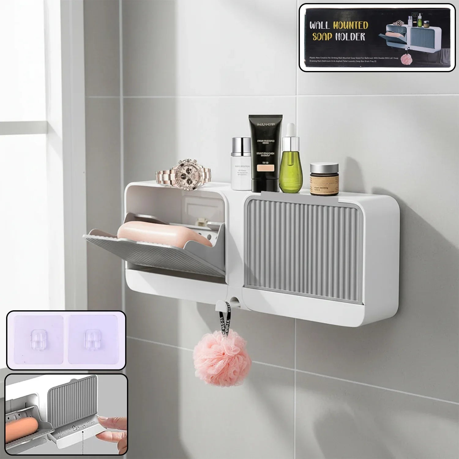 Wall Mounted 4-compartment Bathroom Storage Soap Holder - Zidbik