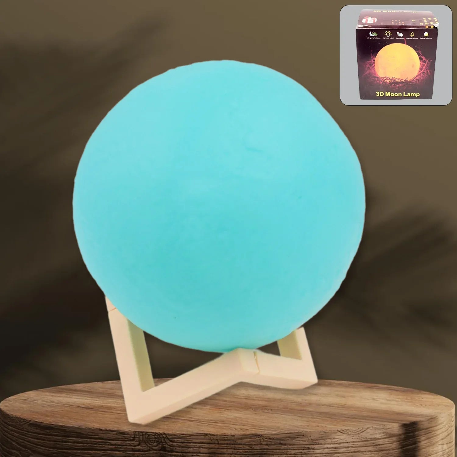 Moon Night Lamp Blue Color With Plastic Stand (15 X12 Cm 1 Pc) - Zidbik