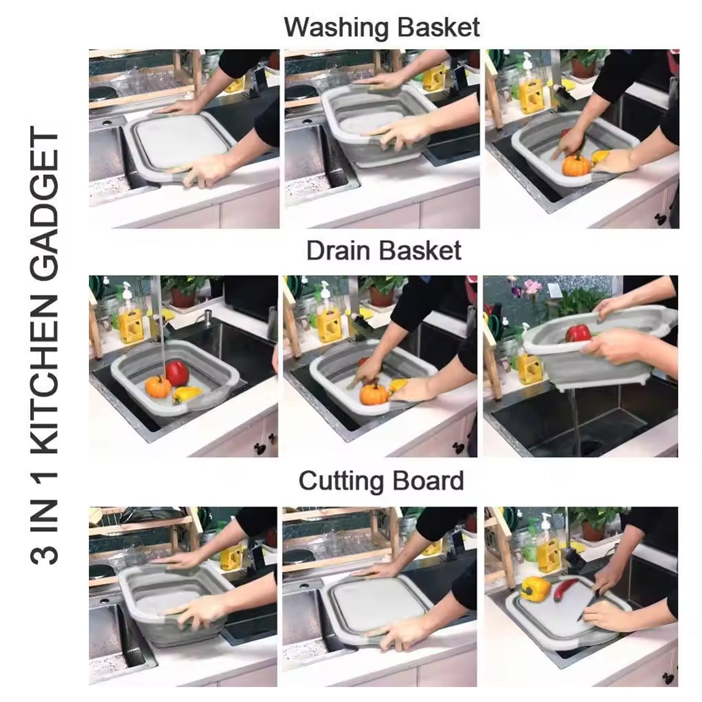 0098a Collapsible Cutting Board With Dish Tub Basket - Zidbik