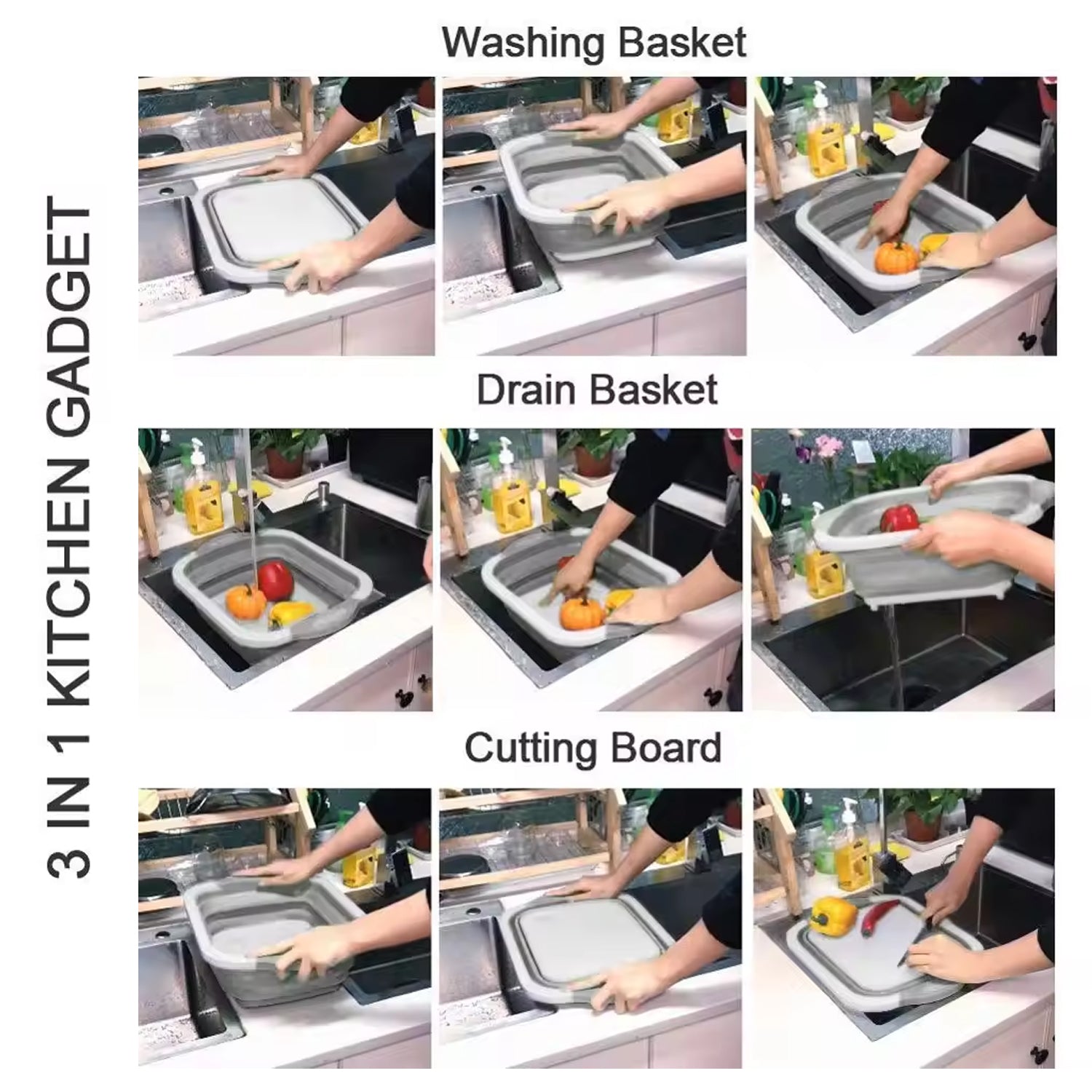 0098a Collapsible Cutting Board With Dish Tub Basket - Zidbik