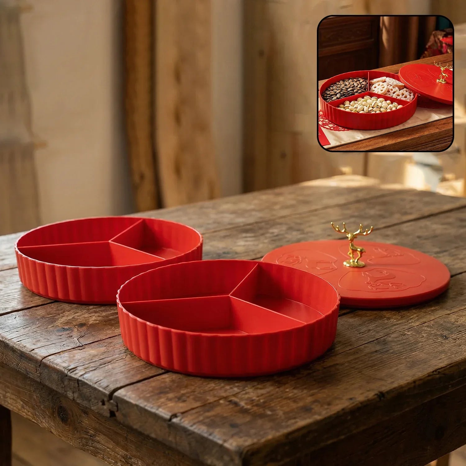 2 Layer Multipurpose Decorative Dry Fruit And Snack Serving Tray (1 Pc) - Zidbik
