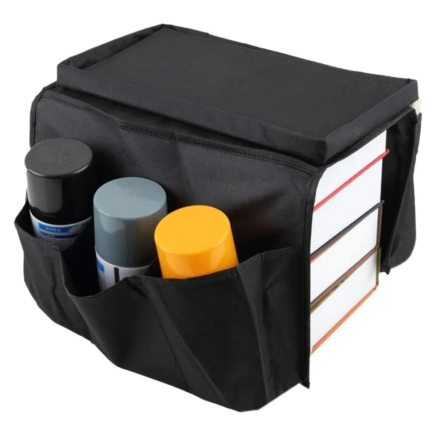 8164 Sofa Arm Rest Hanging Storage Bag Storage Bag For Sofa Ideal For Sorting Magazines Ipad Books (Black) - Zidbik