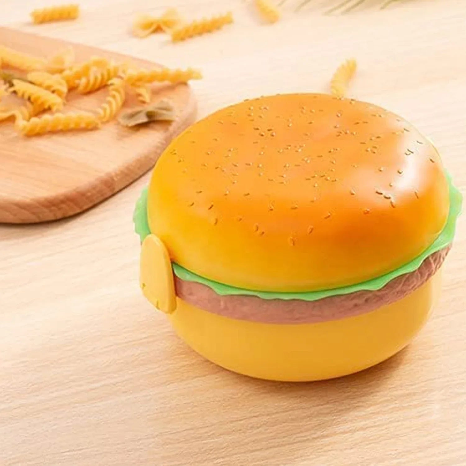 5313 Burger Shape Lunch Box Plastic Lunch Box Food Container Sets Double Layer Lunchbox 1000ml With 2 Spoon Applicable To Kids And Elementary School Students - Zidbik