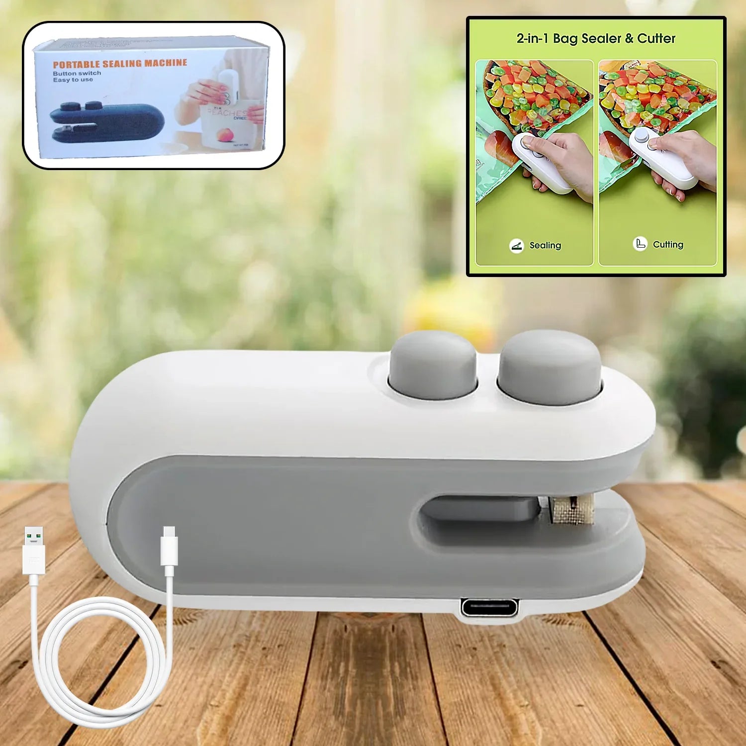 17865 Mini Bag Sealer 2 In 1 Seal Cutter Heat Sealers Type-c Usb Charging Portable Bag Reseller Handle Food Sealer Sealing Machine For Food Storage Plastic Bags Snacks Keep Food Fresh - Zidbik