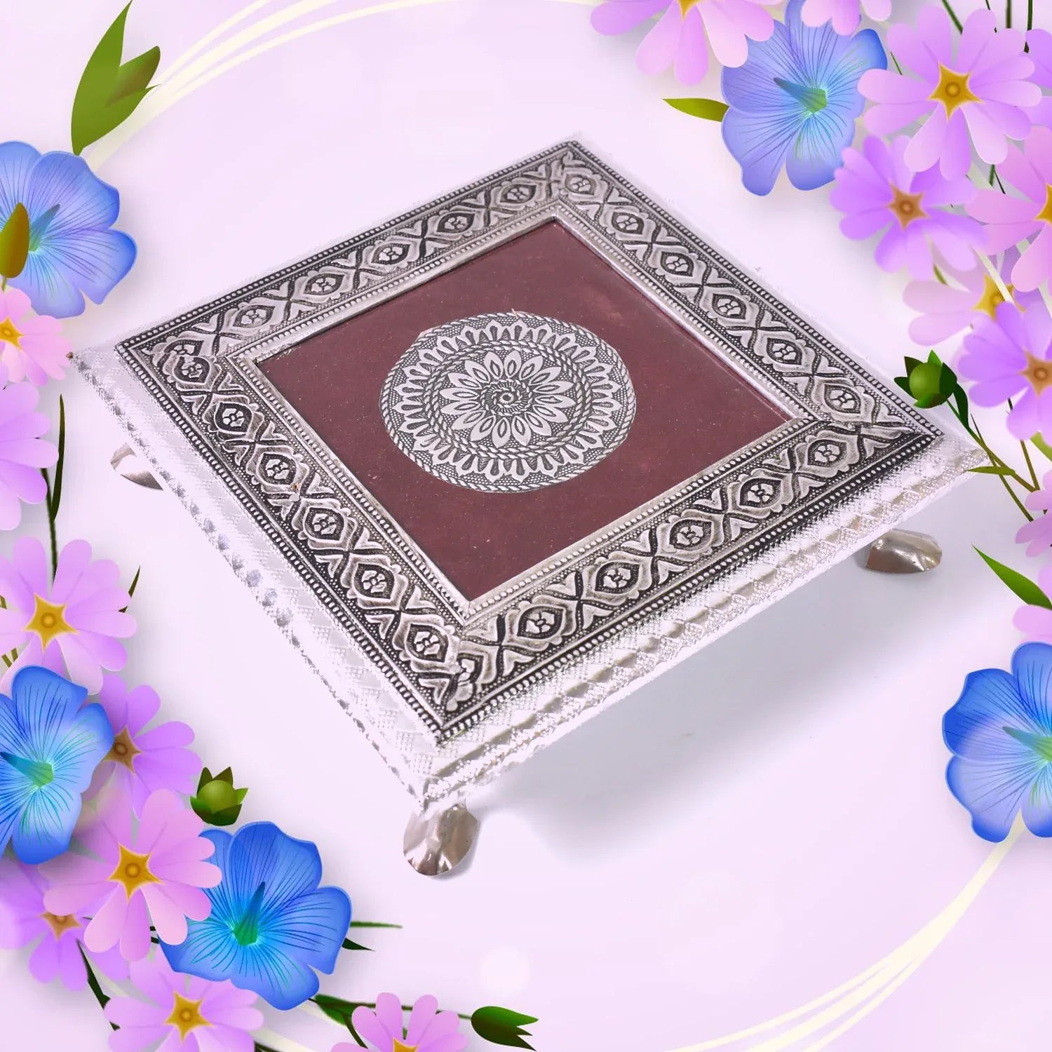 Silver - Square Pooja Chowki Patla Bajot (2020 Cm 1 Pc) - Zidbik