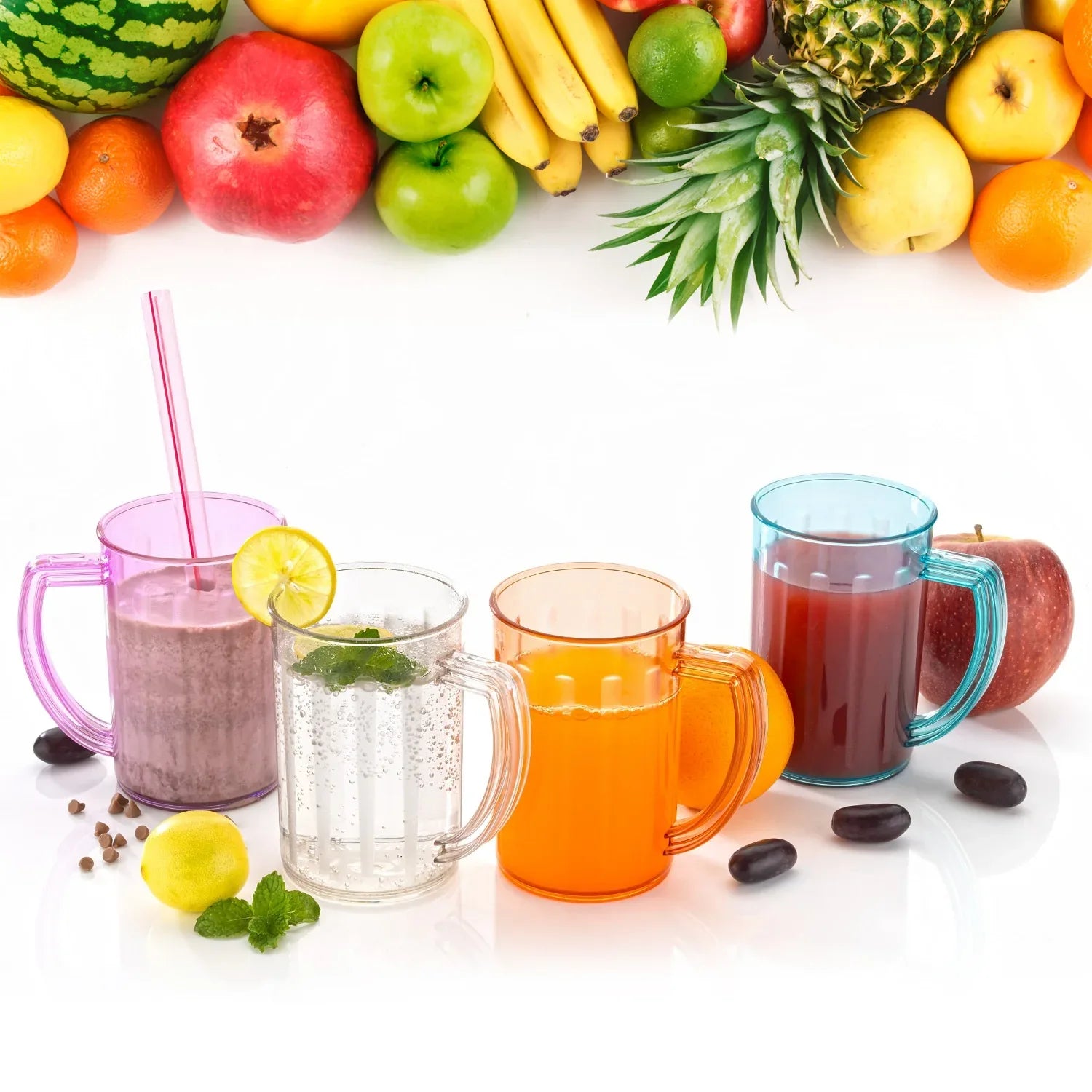 5579 Stylish Juice Glass With Handle Water Glass Beer Glass Milk Shake Glass Multipurpose Glass Plastic Beer Mug Unbreakable Beer Tasting Glasses Clear Juice Glasses Suitable For Kids (2 Pc) - Zidbik