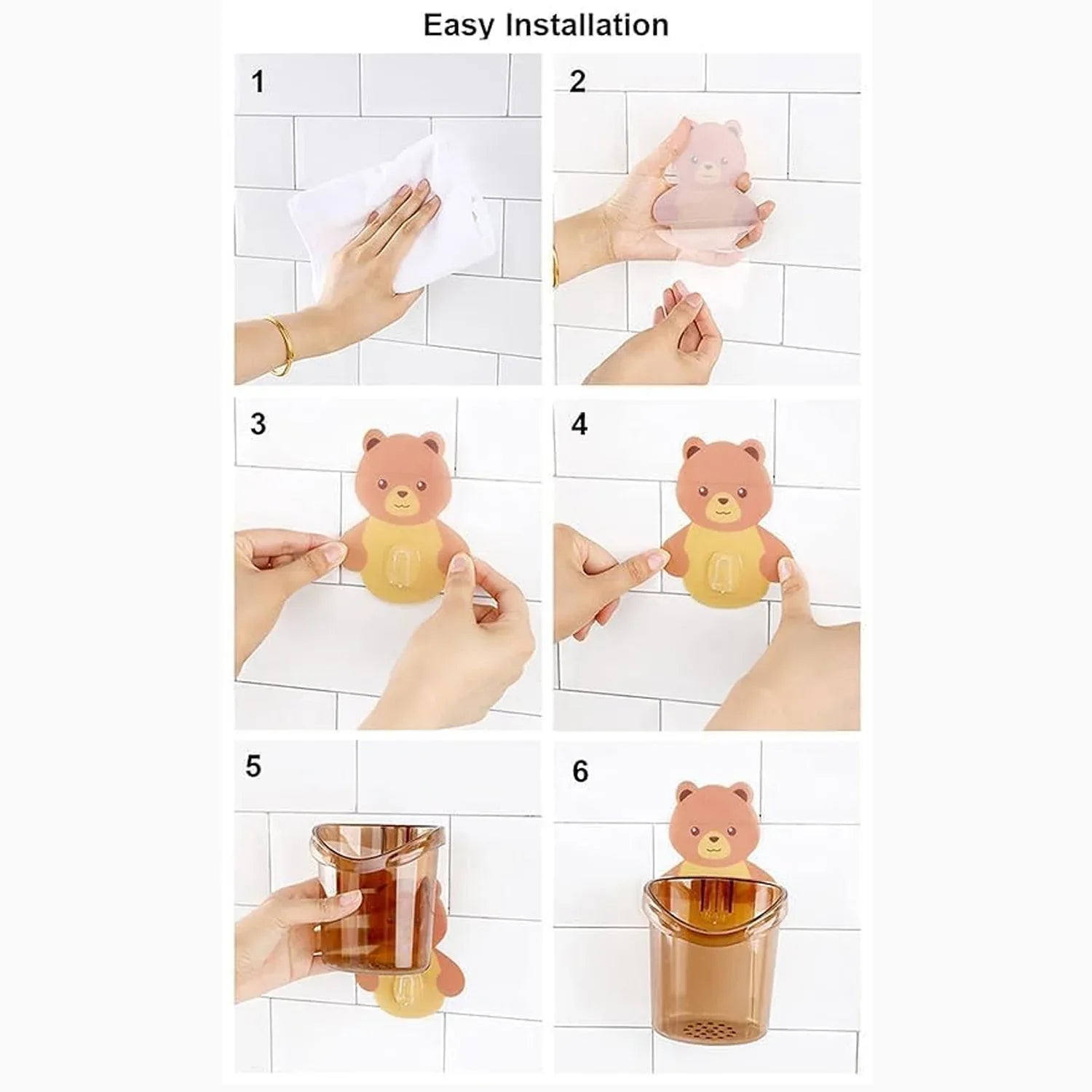 Cute Teddy Bear Toothbrush Holder For Kids (3 Pc Set) - Zidbik