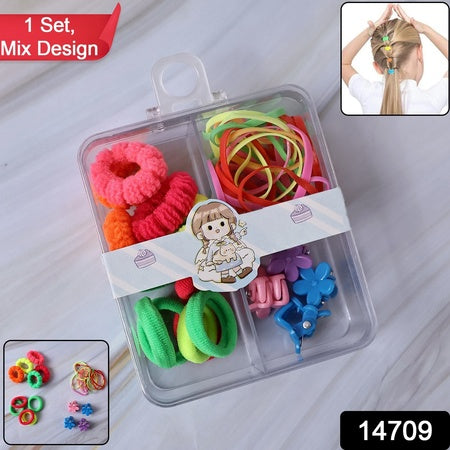 Kids Hair Bands Rubber Bands  Cute Hair Clips In Storage Box (Mix Design  1 Set) - Zidbik