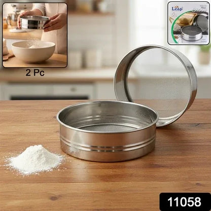 Stainless Steel Fine Mesh Atta Chalni Sieve Set (2 Pc Set) - Zidbik