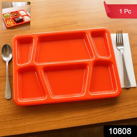 Plastic Multi-compartment Rectangular Meal Serving Tray Plate (1 Pc Red) - Zidbik