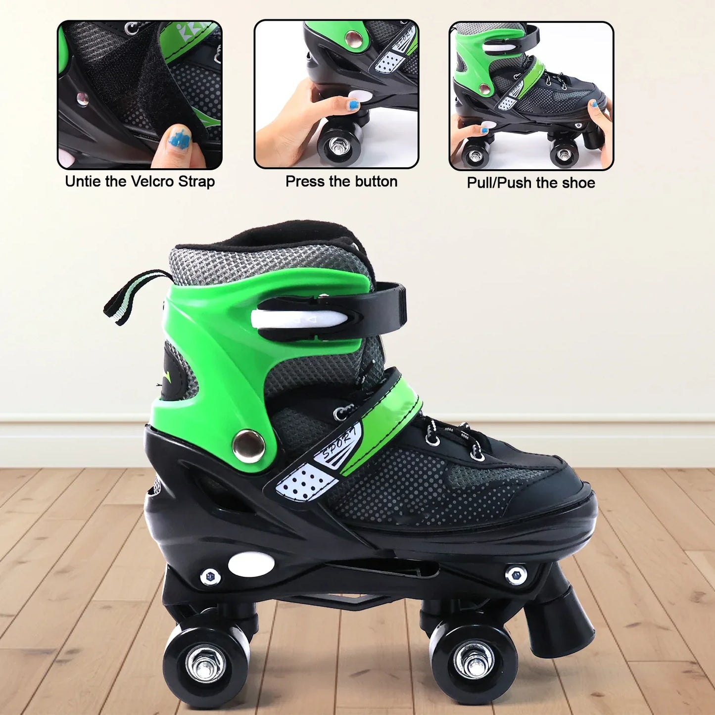 Adjustable Quad Roller Skates For Kids (Large 1 Pair) - Zidbik