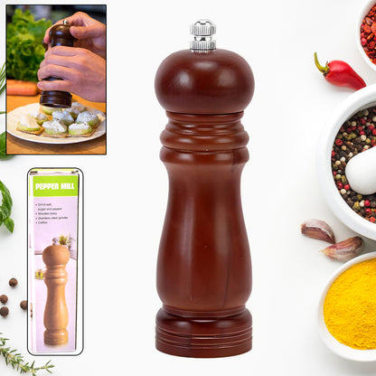 Wooden Pepper Mill 8 Inch Tall - Best Pepper Grinder (1 Pc) - Zidbik
