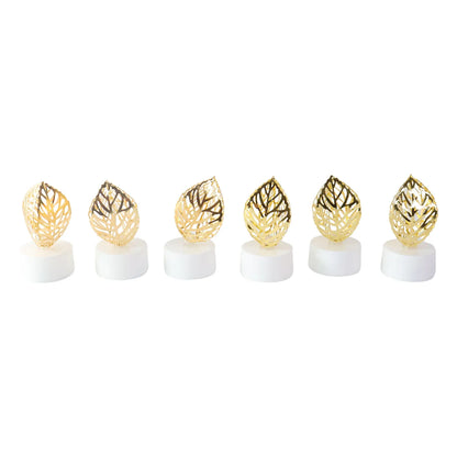 Decorative Golden Leaf Shaped Flameless Led Candles (12 Pc) - Zidbik