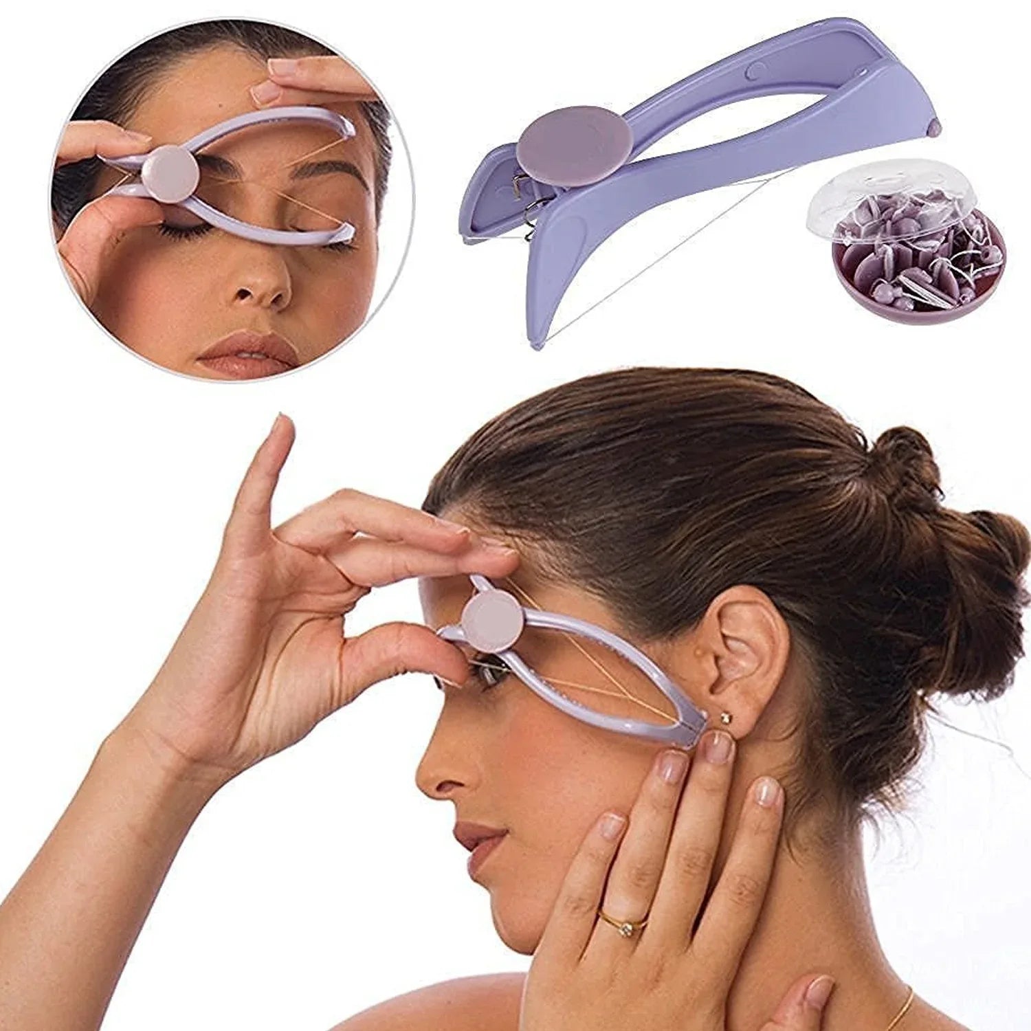 1419 Slique Painless Eyebrow Upper Lips Face And Body Hair Removal Threading Manual Tweezer Machine Shaver System Kit - Zidbik