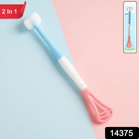 2-in-1 Baby Tongue Cleaner And Oral Massager Stick With Soft Silicone Brush Head - Zidbik