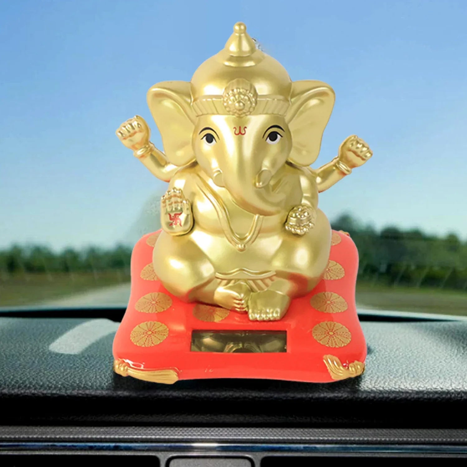 Decorative Religious Large Lord Ganesha Idol With Solar-powered Base (1 Pc) - Zidbik