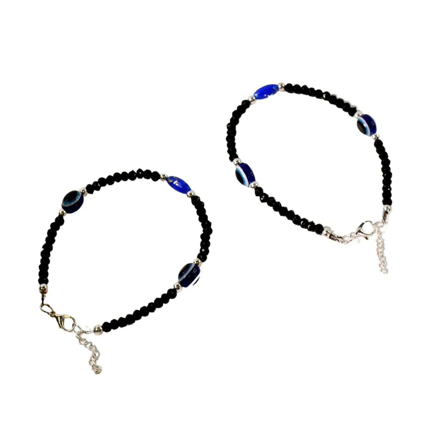 Adjustable Black Bead Evil Eye Protection Bracelet Set (2 Pc) - Zidbik