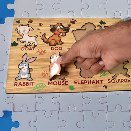 Wooden Animal Puzzle Learning Educational Board (1 Set 2820 Cm) - Zidbik