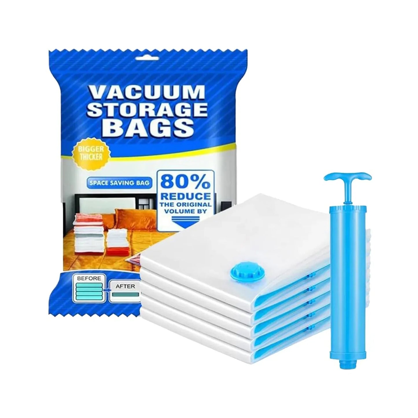 17826 Vacuum Storage Bags With Suction Pump Shirt Clips - Vacuum Bags - Big Capacity Vacuum Seal Bags For Travel Clothes Blankets Pillows Compression Bags Space Saver Vacuum Storage Bags (5 Pcs Set) - Zidbik