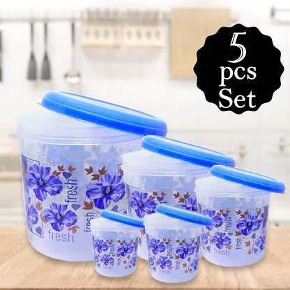 2446 Plastic Transparent Container Air Tight Dabba Set (3000ml 2000ml 1000ml 750ml 500ml) - Zidbik