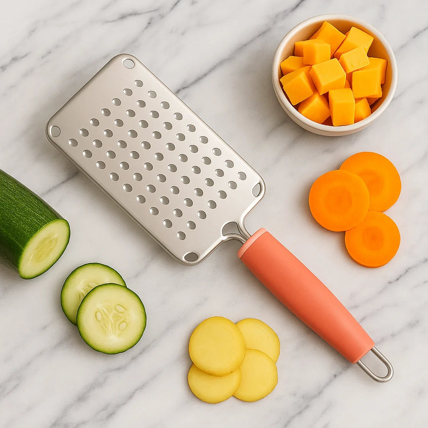 Supermom Stainless Steel Multipurpose Vegetable And Cheese Grater With Soft Grip Handle (1 Pc) - Zidbik