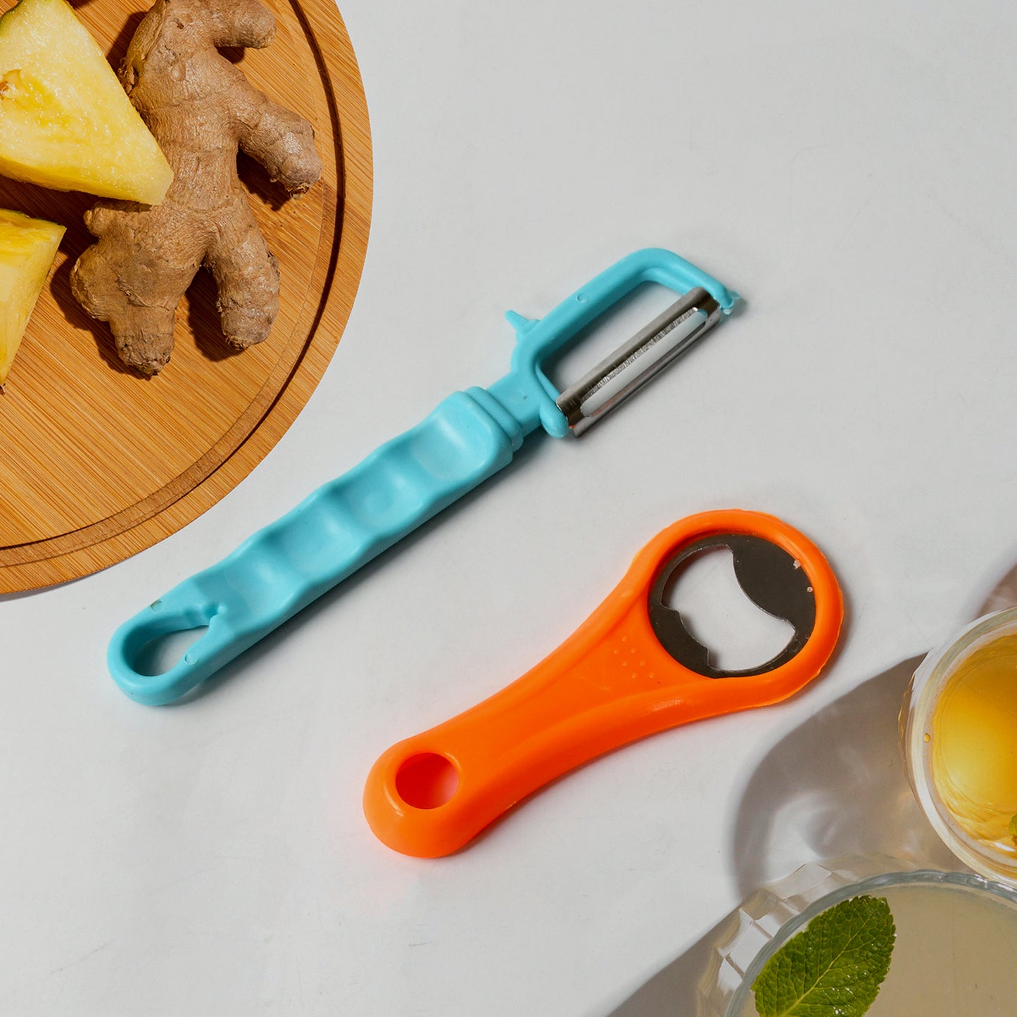 8261 Vegetable Fruit Peelers Slicer  Bottle Opener Kitchen Peeler For Veggie Fruit Potato Carrot Bottle Opener With Plastic Handle Bottle Openers Wine Bottle Opener Cold Drink Bottle Opener (2pc) - Zidbik