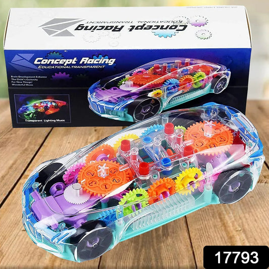 17793 Automatic 360 Degree Rotating Transparent Gear Concept Car With Musical And 3d Flashing Lights Toy For Kids Boys Girls (Multicolor Battery Not Included) - Zidbik