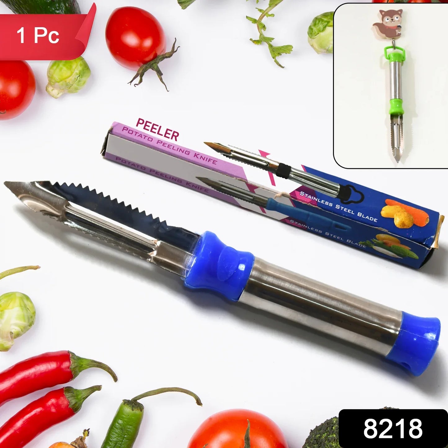 8218 2in1 Multi-purpose Stainless Steel Peeler With Hanging Ring For Vegetables Potato Peeler Carrot Grated Suitable For Peeling And Shredding Fruit And Vegetables Kitchen Accessories Piller (1 Pc) - Zidbik