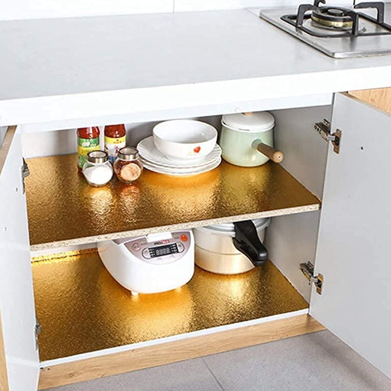 Oil Proof Sticker Waterproof Self Adhesive Aluminum Foil Wallpaper (60 Cm2m  Golden  1 Pc) - Zidbik