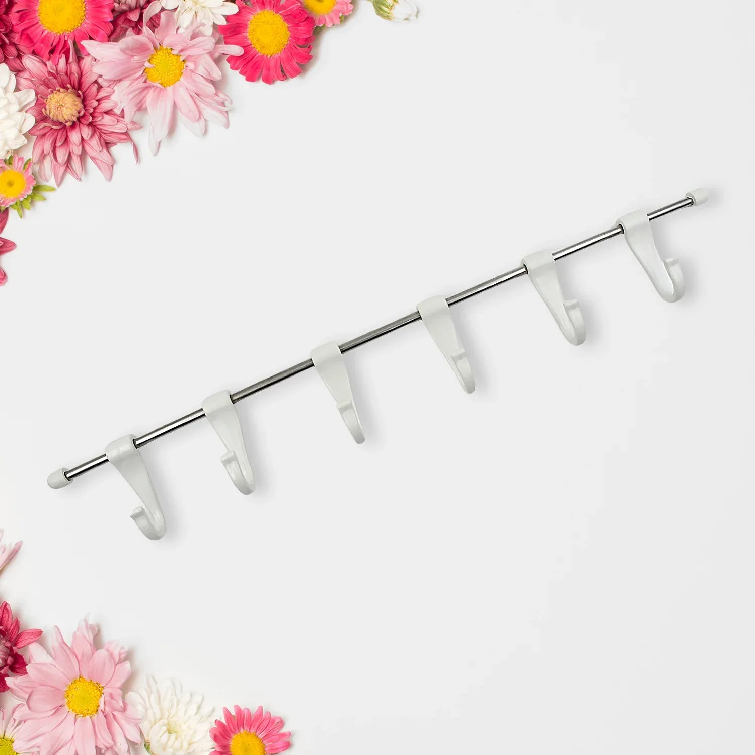 17968 Stainless Steel Utensil Hanger Rail Nail Free Wall Mount With 2 Magic Stickers 6 Plastic Hooks For Kitchen - Zidbik