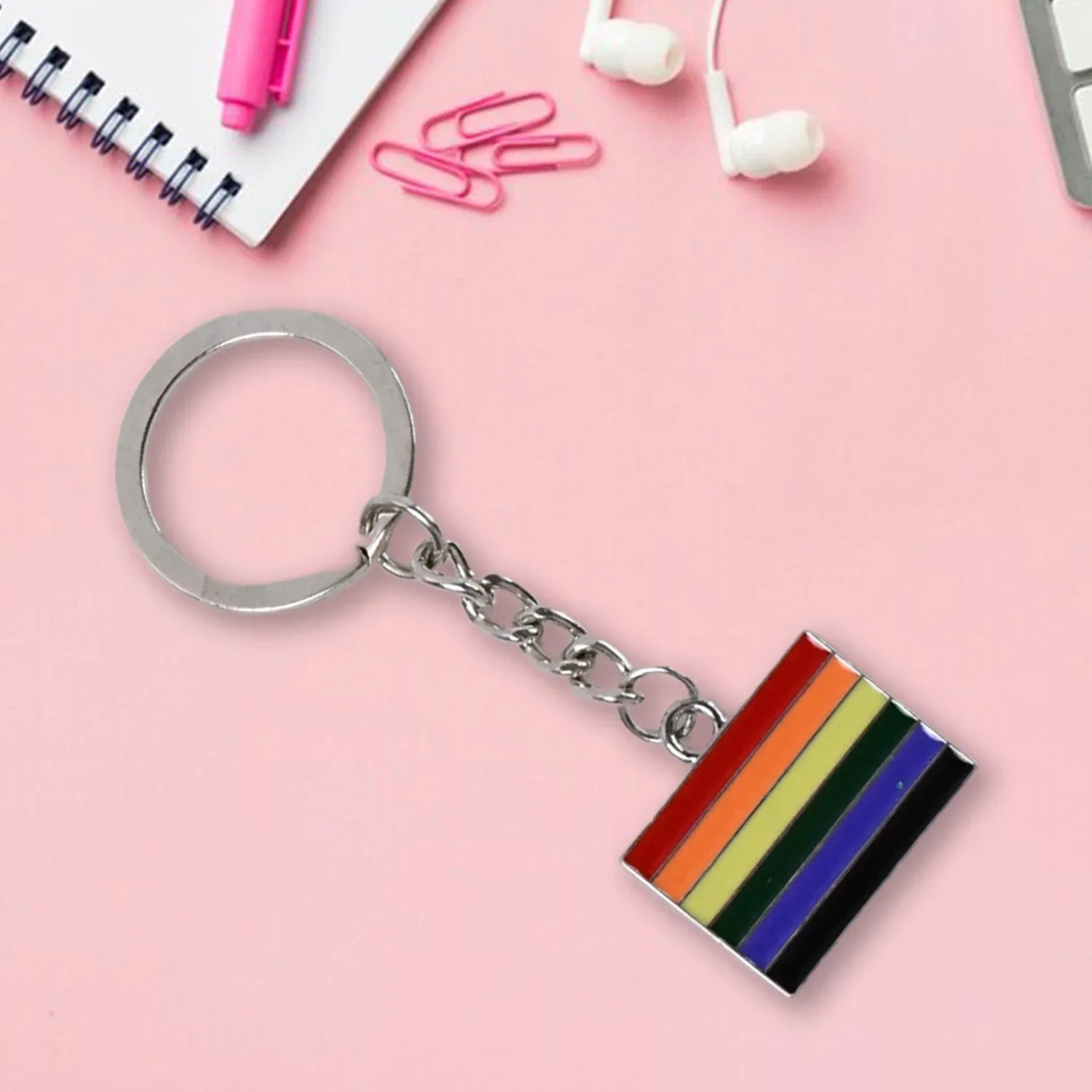 Rainbow Design Metal Keyring Key Chain (1 Pc) - Zidbik