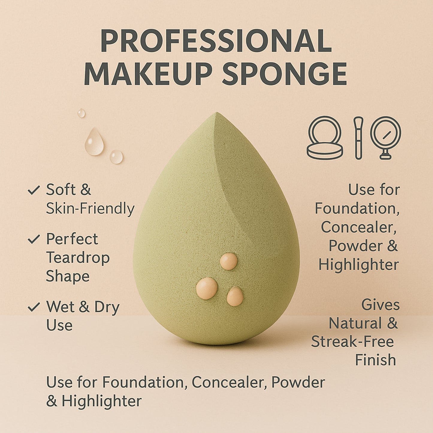 Makeup Sponge For Blending Liquid Foundations Powders And Creams (Multicolor  1 Pc) - Zidbik