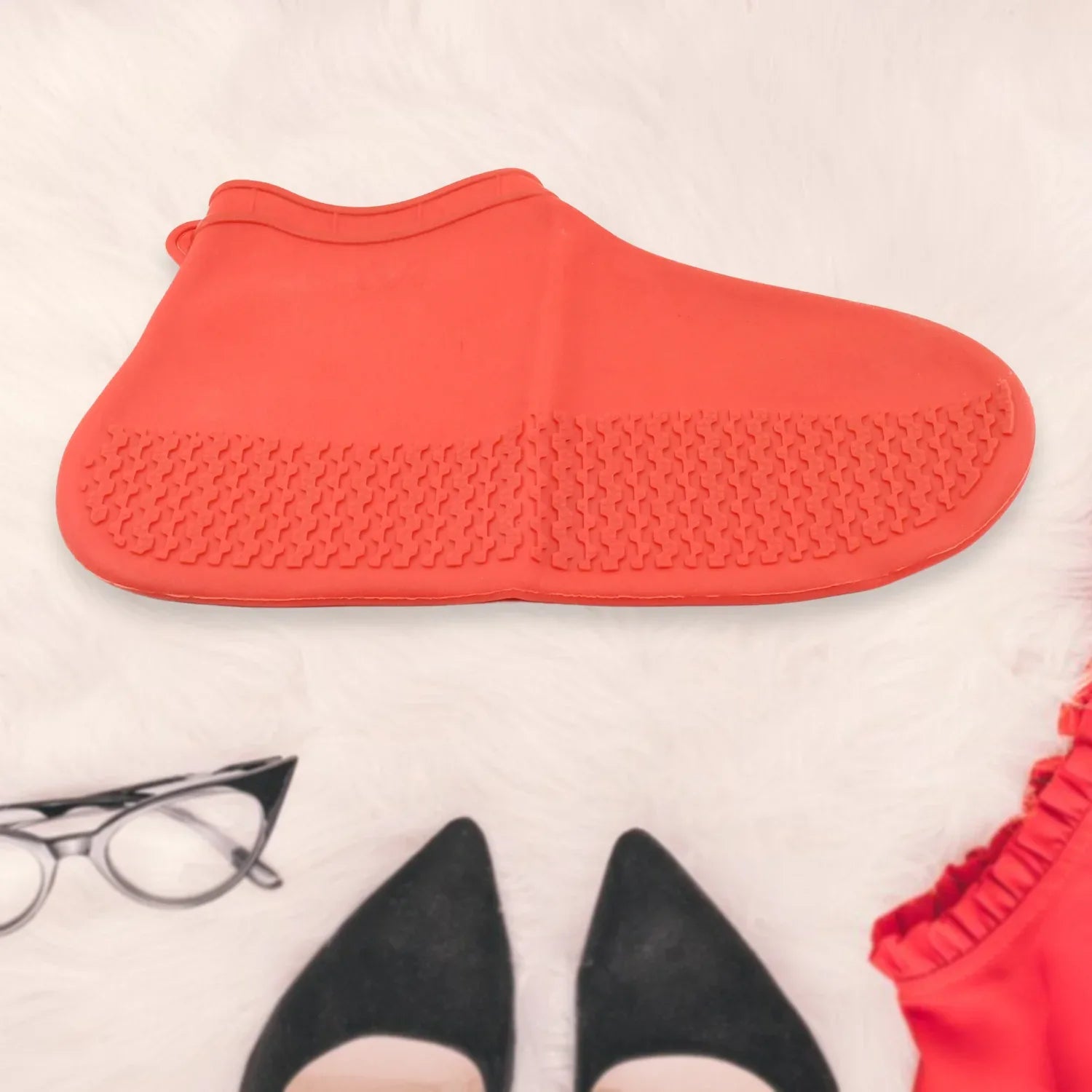 17985 Non-slip Silicone Rain Reusable Anti Skid Waterproof Fordable Boot Shoe Cover (Medium Size 1 Pair Red) - Zidbik