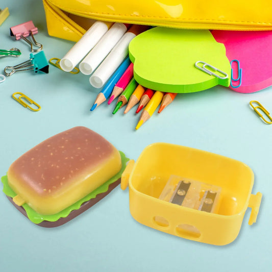 Plastic Burger Shape Small Size Double Hole Sharpener With Eraser (1 Set) - Zidbik