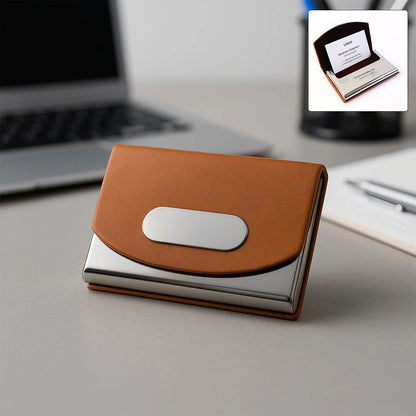 Leather Stainless-steel Business Card Holder (1 Pc) - Zidbik