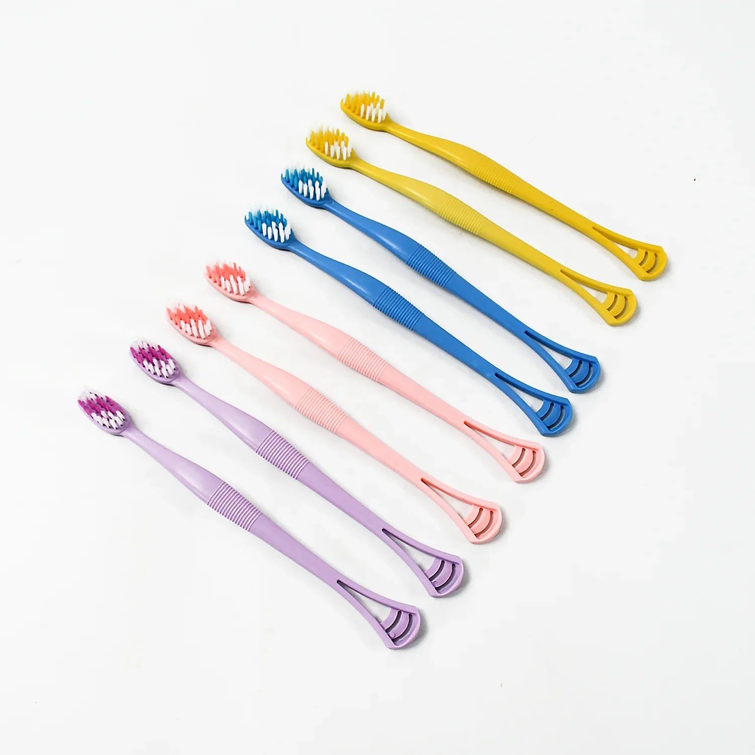 12814 2-in-1 Tooth Brush With Tongue Scraper Soft Bristle Long Handle (8pcs) Soft Toothbrush - Zidbik