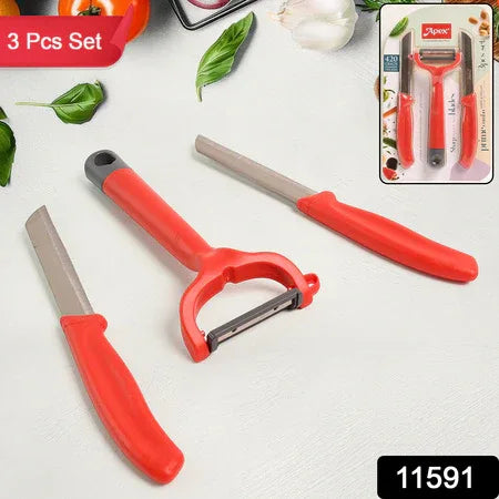 Apex 3-piece Stainless Steel Kitchen Knife And Peeler Set - Zidbik