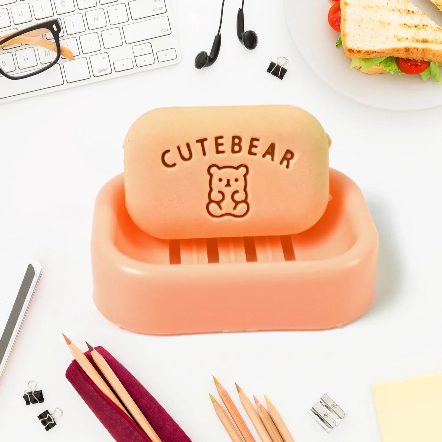 Cute Soap Shaped Erasers With Plastic Case (1 Pc With Case) - Zidbik
