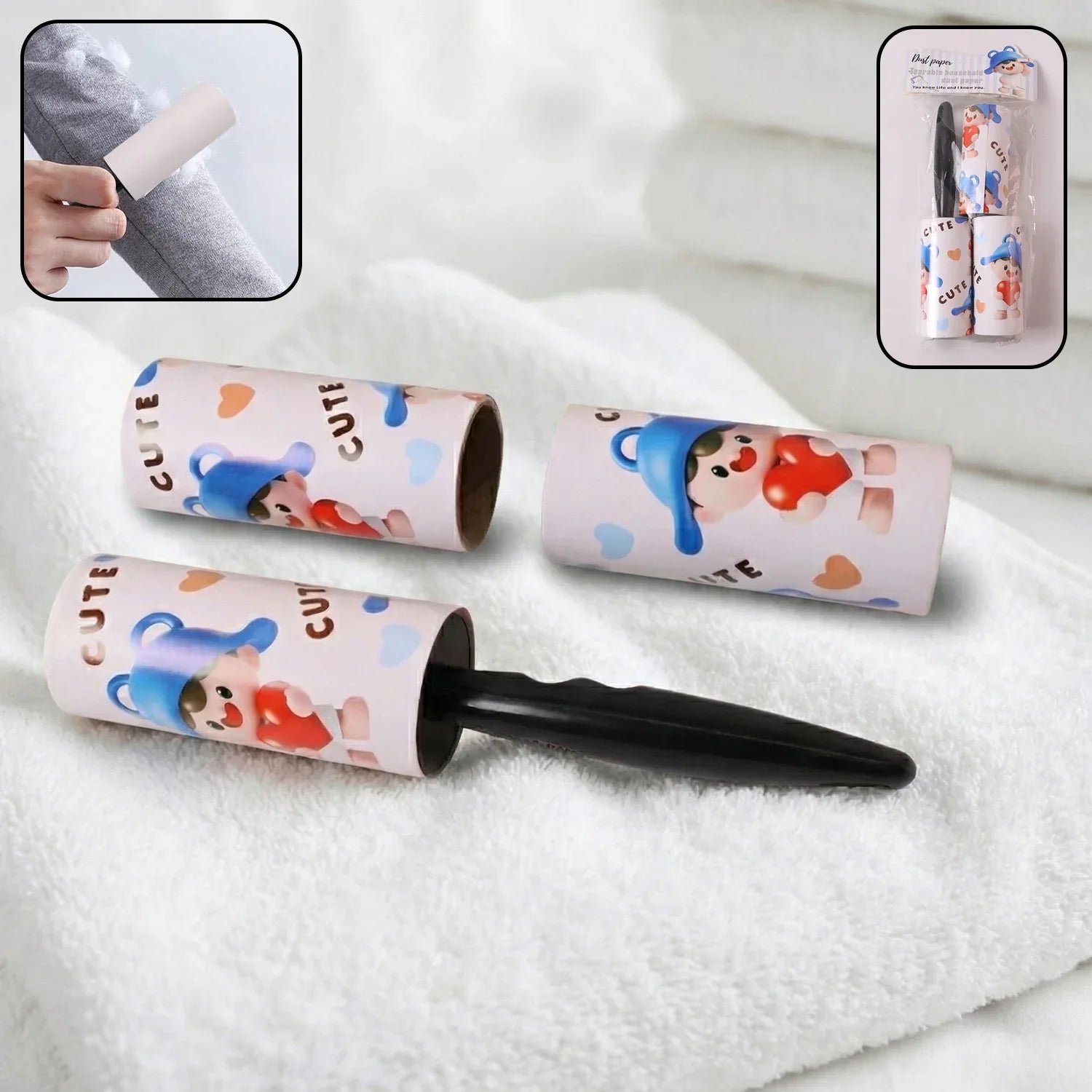 Reusable Sticky Lint Roller With Handle (1 Set) - Zidbik