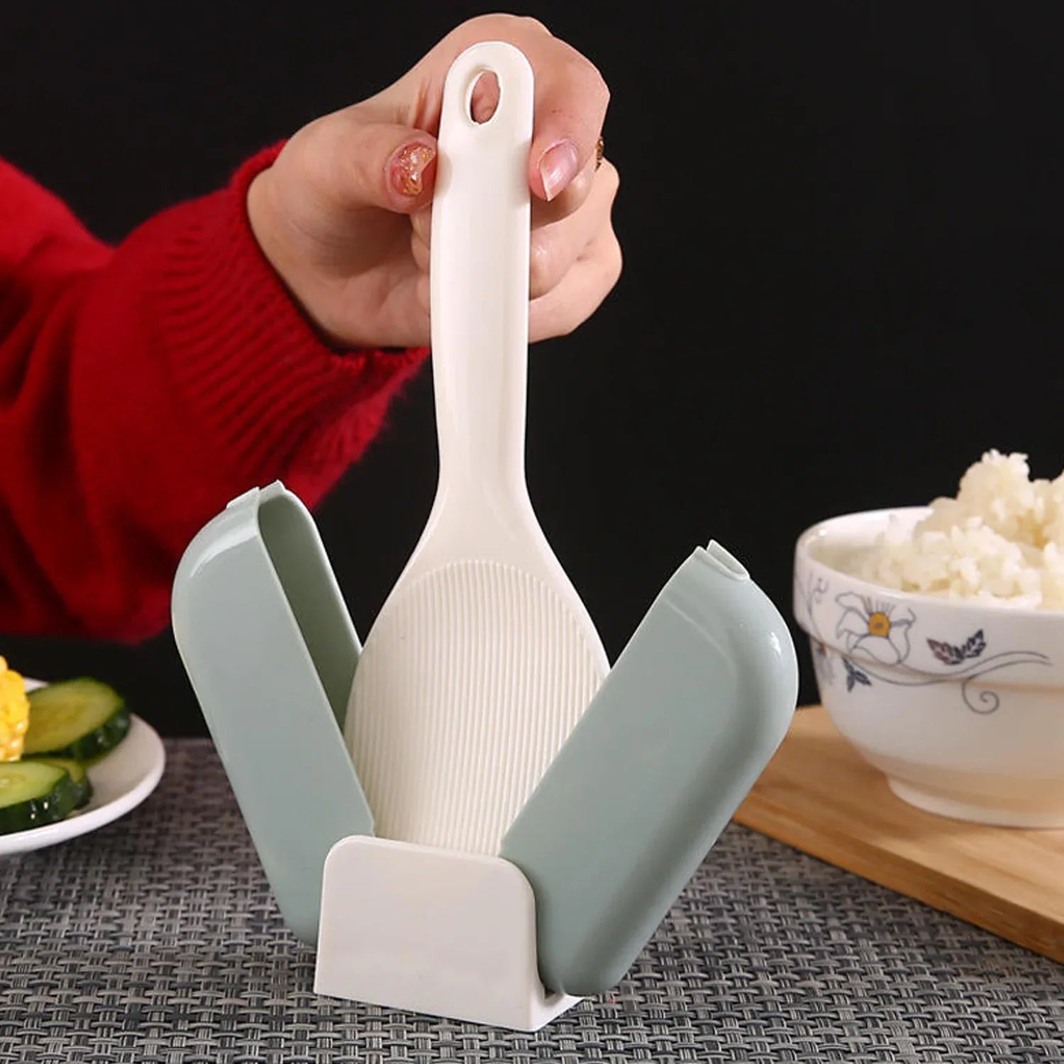Automatic Open Close Kitchen Rice Spoon Holder With Dust Cover - Zidbik