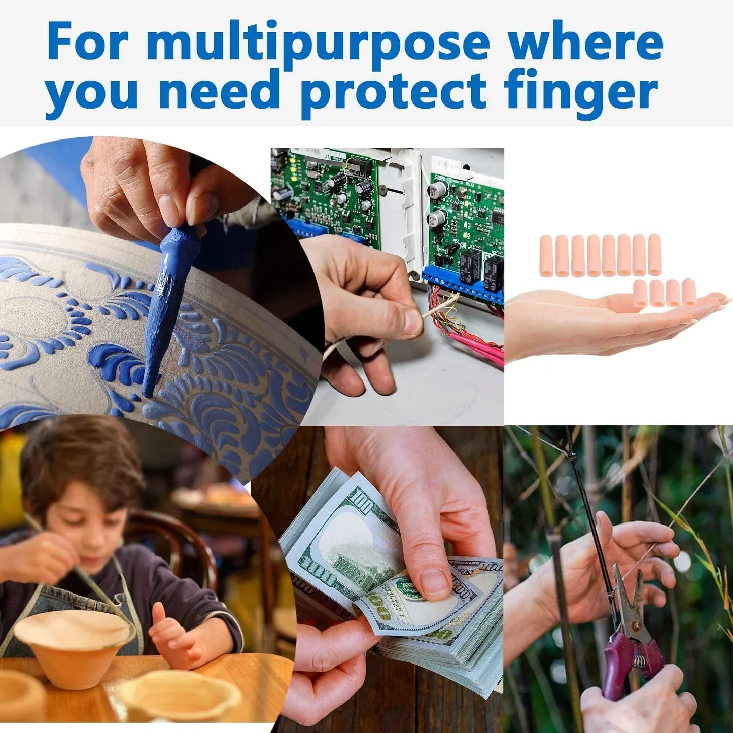 Finger Caps Silicone Finger Protectors Sleeves (Finger Cots 5 Pcs Set) - Zidbik