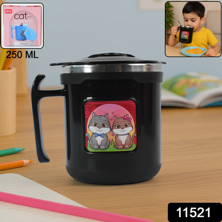 1 Pc Apex Cat Mug  250 Ml Stainless Steel Insulated Inner With Cute Cat Print - Zidbik