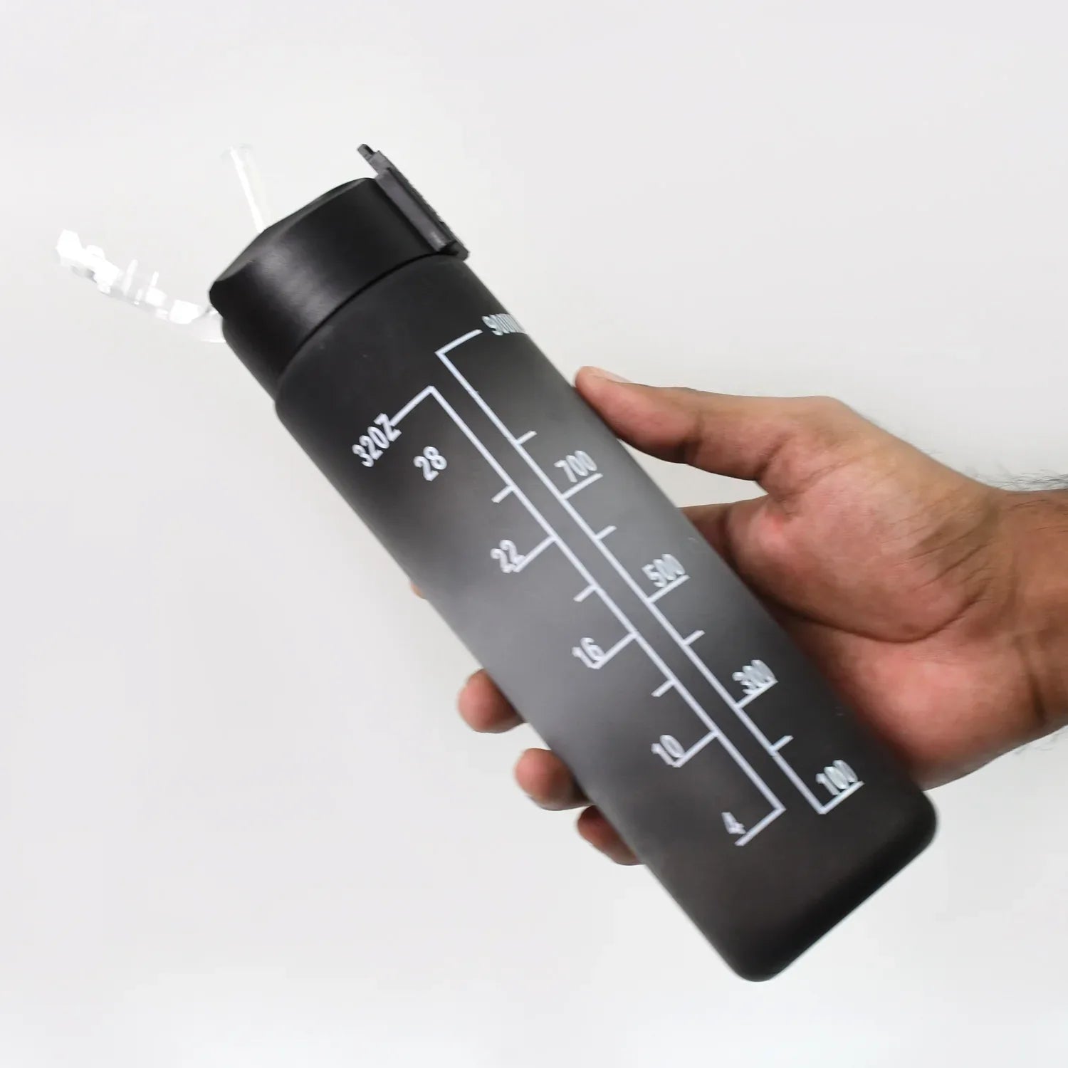 Plastic Black Motivational Water Bottle With Straw (900 Ml) - Zidbik
